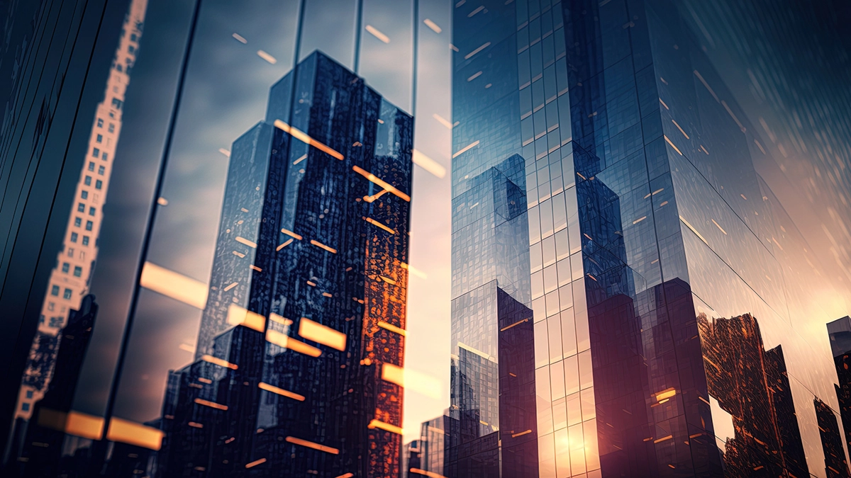 Glass office towers at sunset, representing the financial institutions BKN301 works with across EMEA and MENA